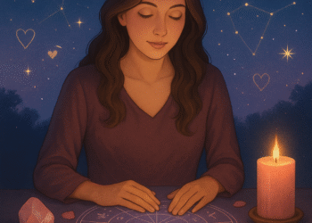 Woman reading astrology birth chart to manifest love and How to attract love with astrology